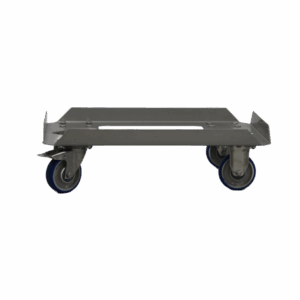 Roule-bac inox 600x400 avec roulettes polyuréthane vissées 2 fixes 2 pivotantes avec blocage